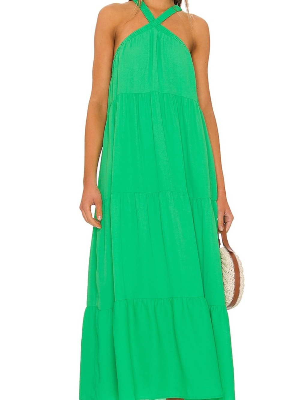 Show Me Your MuMu Hallie Cross-Halter Tiered Maxi Dress in Bright Green